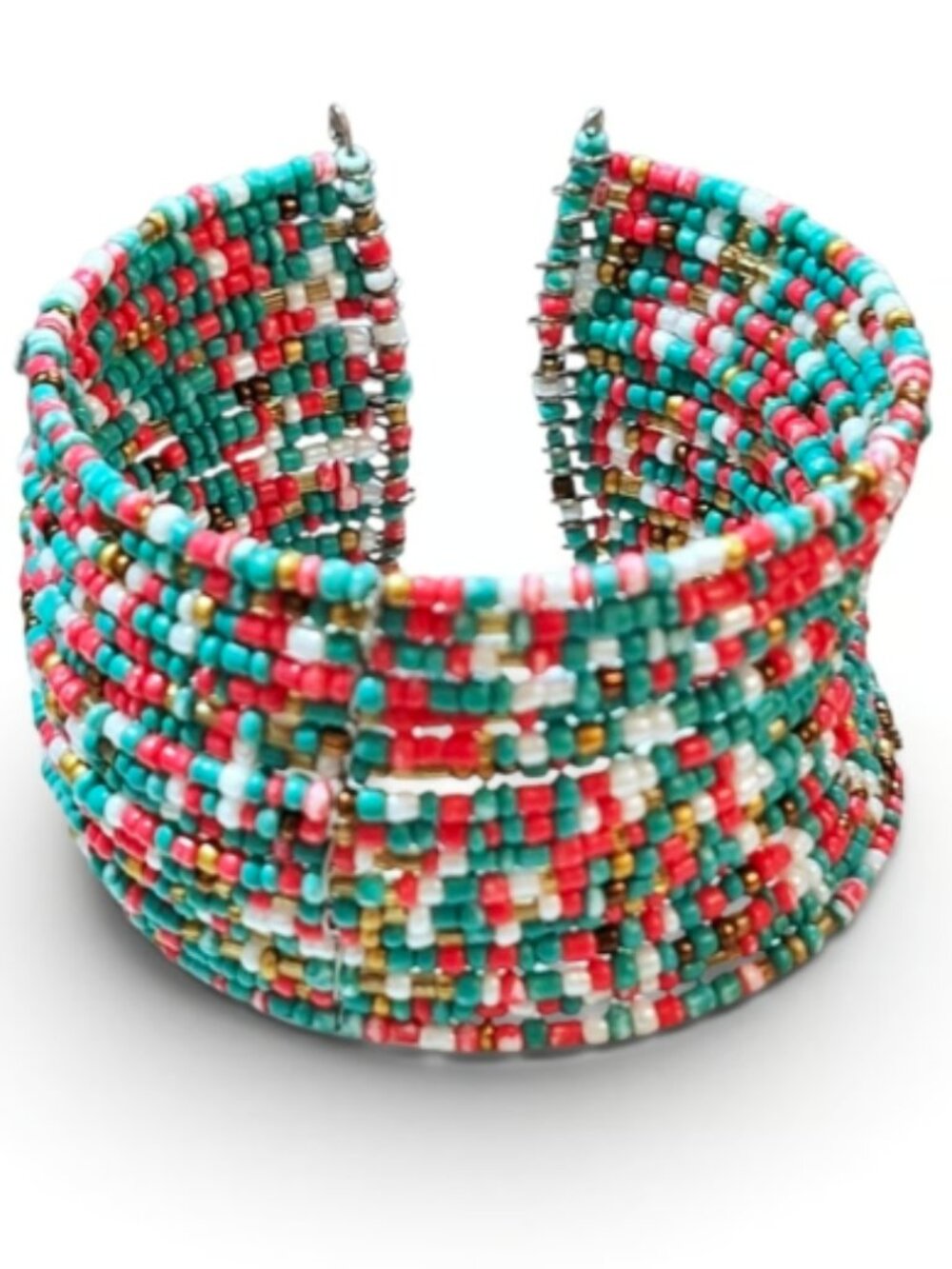 Women's Spring/Summer Multi-Colored Beaded Open Cuff Bracelet